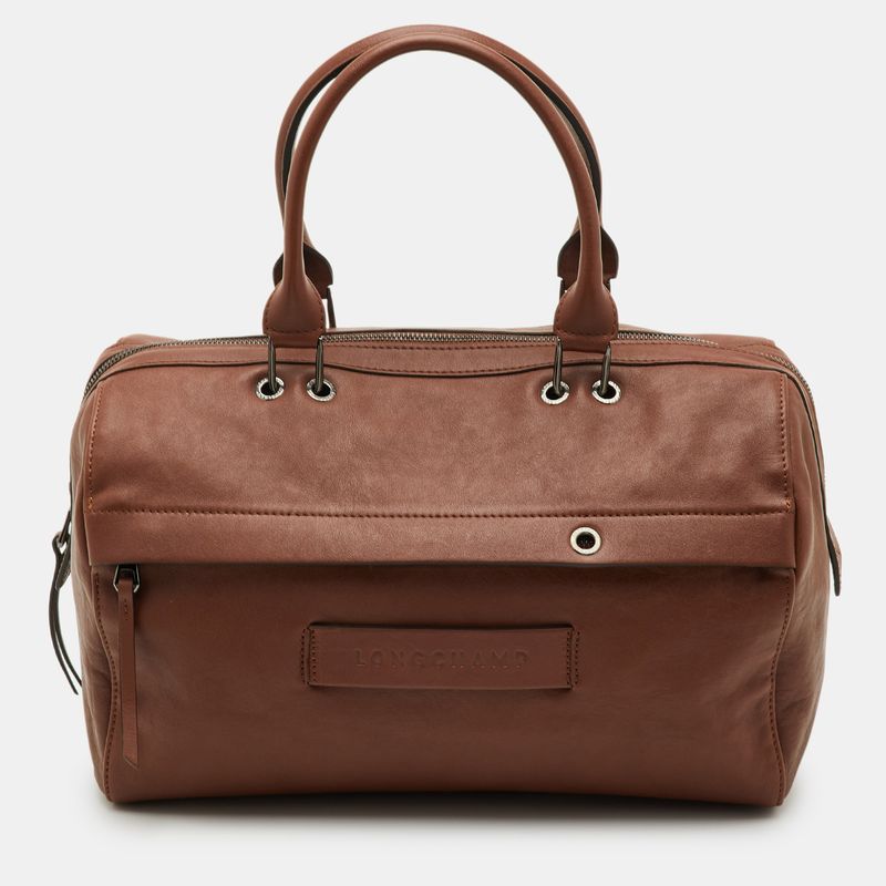 Longchamp 3d Brown Leather Top Zip Satchel